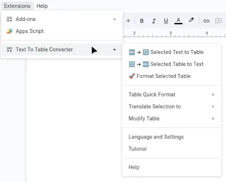 Extension Menu