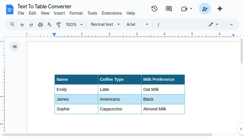 Table in Google Docs™