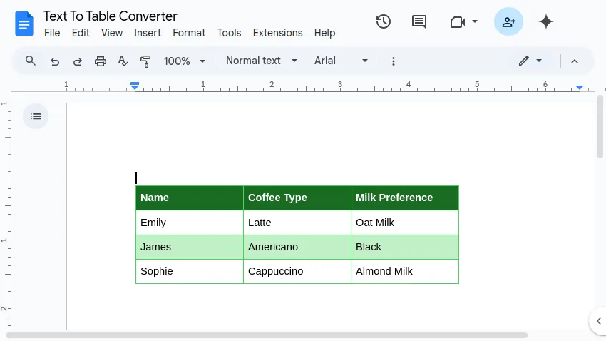 Table in Google Docs™