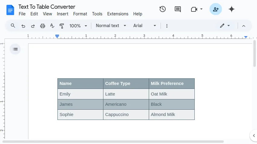 Table in Google Docs™