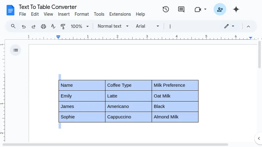 Table in Google Docs™