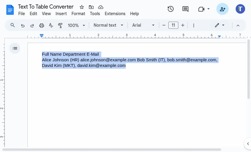 Анімація огляду функцій Text To Table Converter