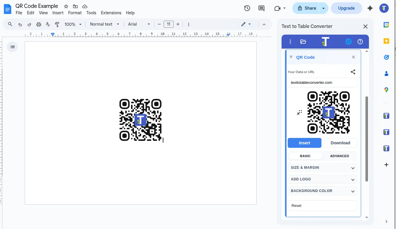 QR code inserted result in Google Docs™
