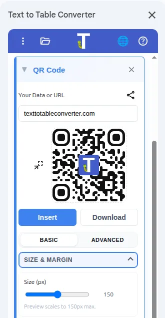 QR Code sidebar in Google Docs™