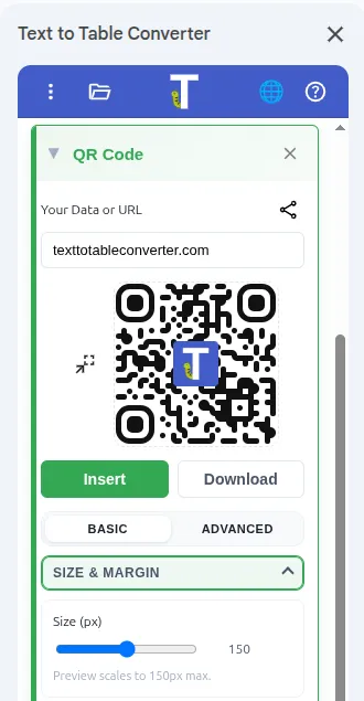 QR Code sidebar in Google Sheets™