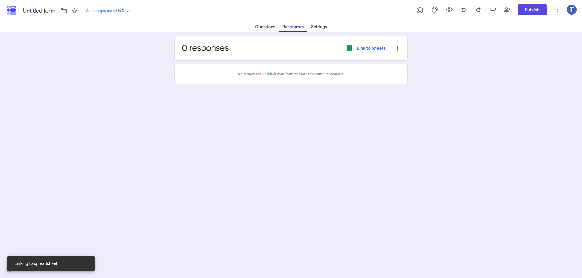 Google Forms response destination after selecting a spreadsheet