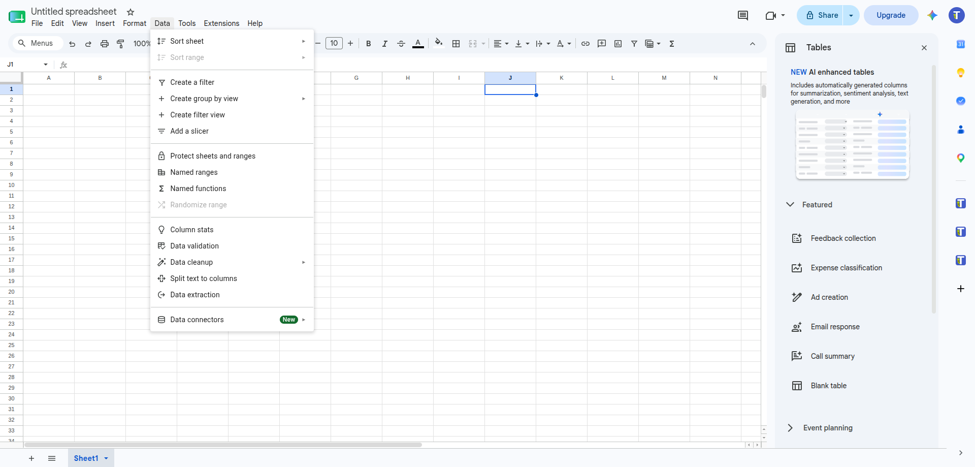 Google Sheets Data menu showing filter and filter-view commands
