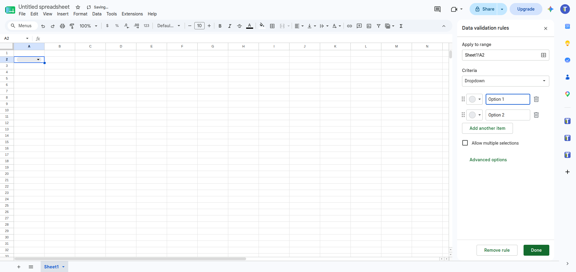 Google Sheets cell showing two selected dropdown chips
