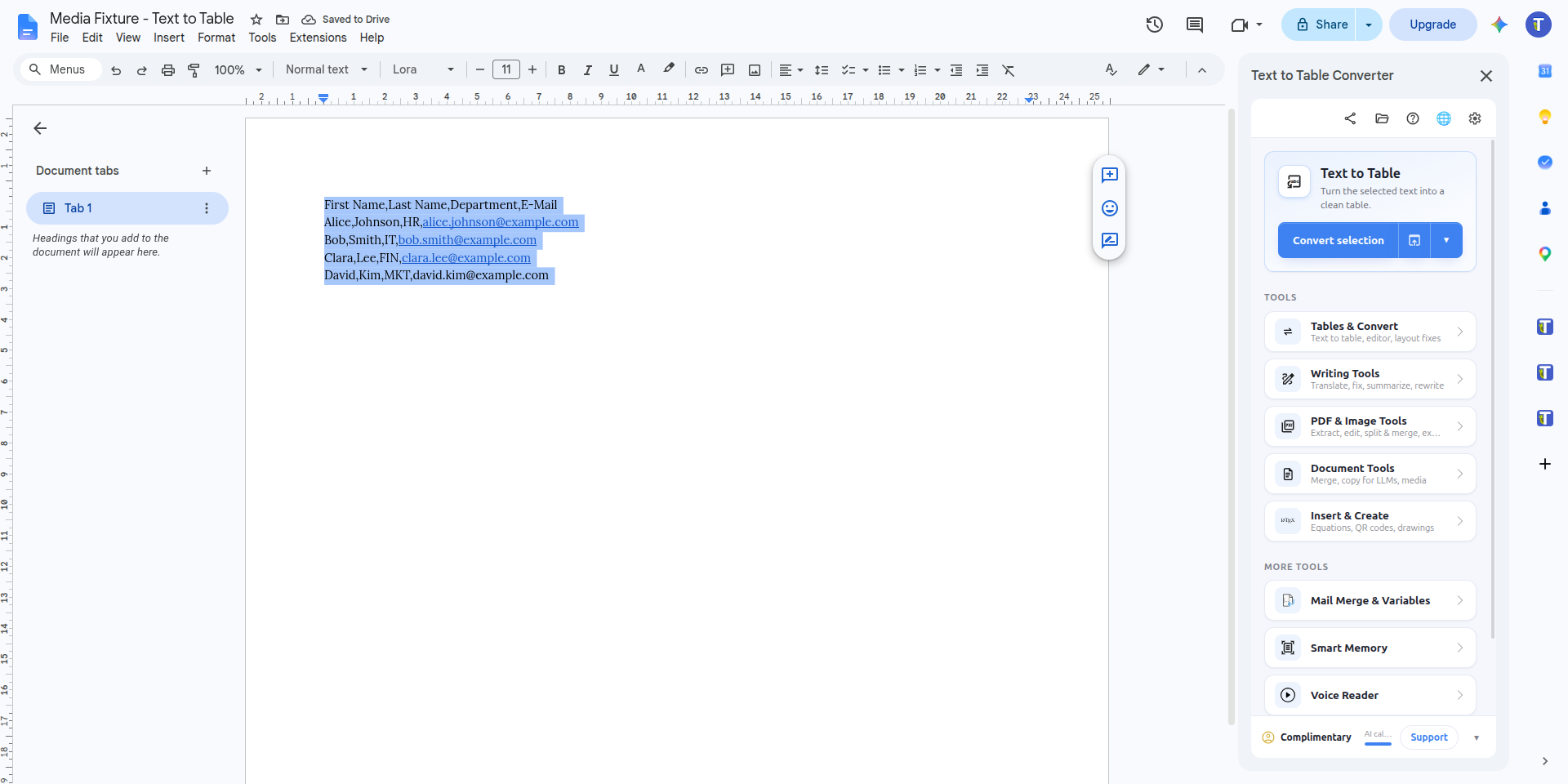 Text to Table input with messy rows ready to convert