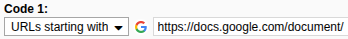 The "URLs starting with" dropdown set to the Google Docs URL