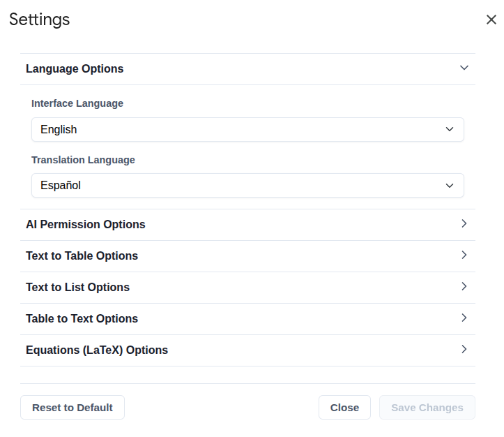 Das Einstellungsdialogfenster in Google Docs™